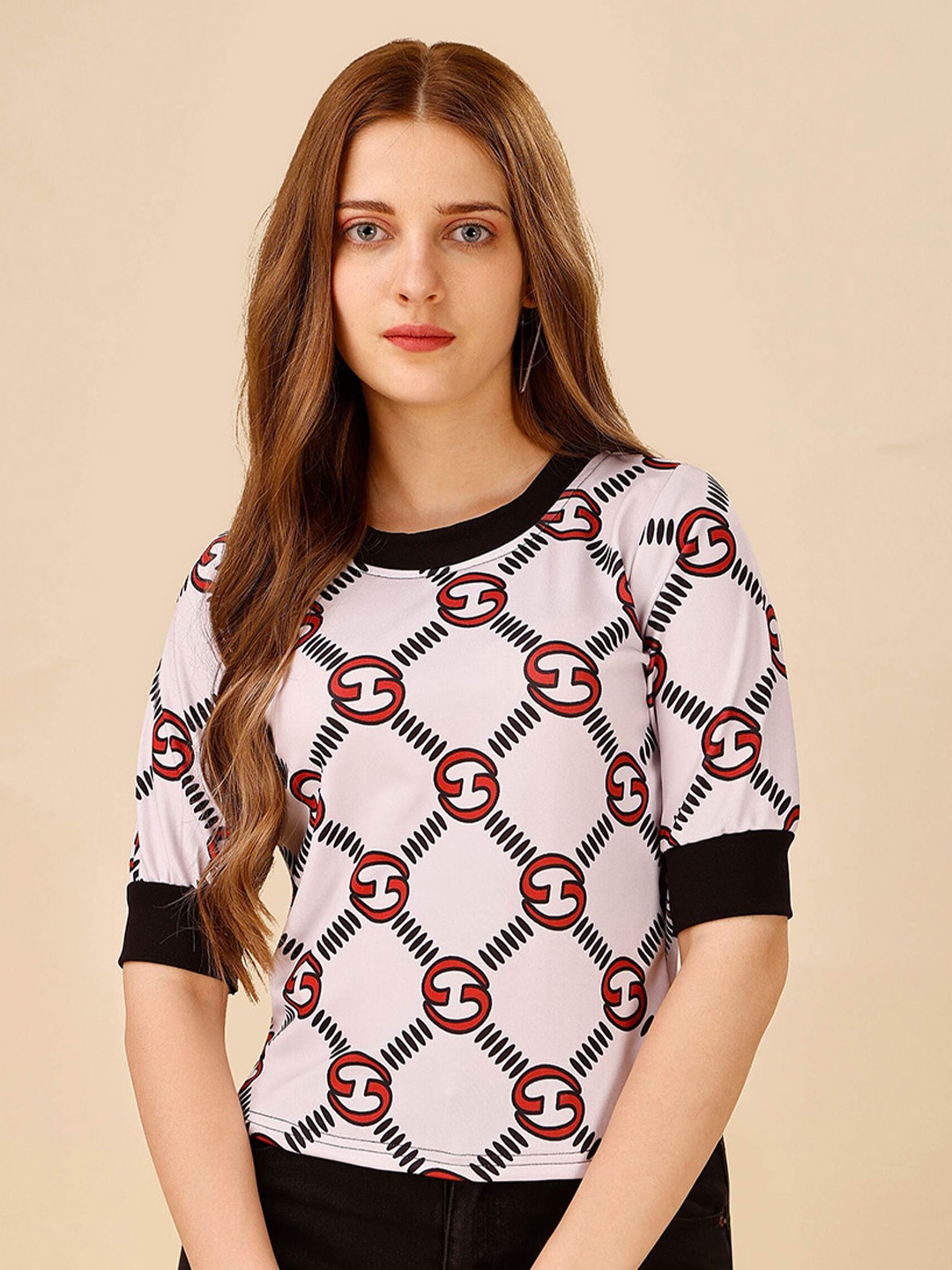 

DL Fashion Geometric Printed Crepe Top, White