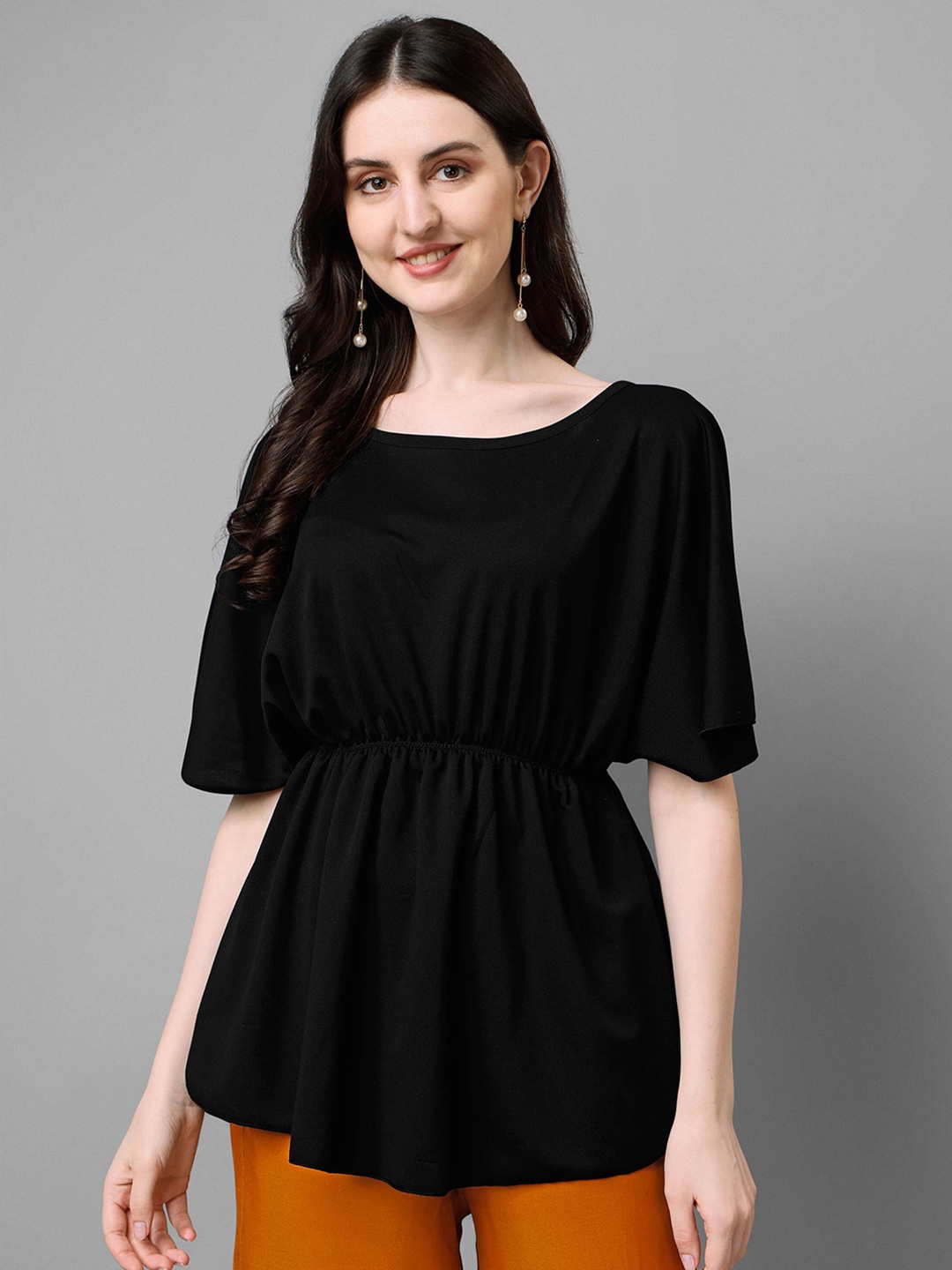 

DL Fashion Flared Sleeve Cinched Waist Top, Black