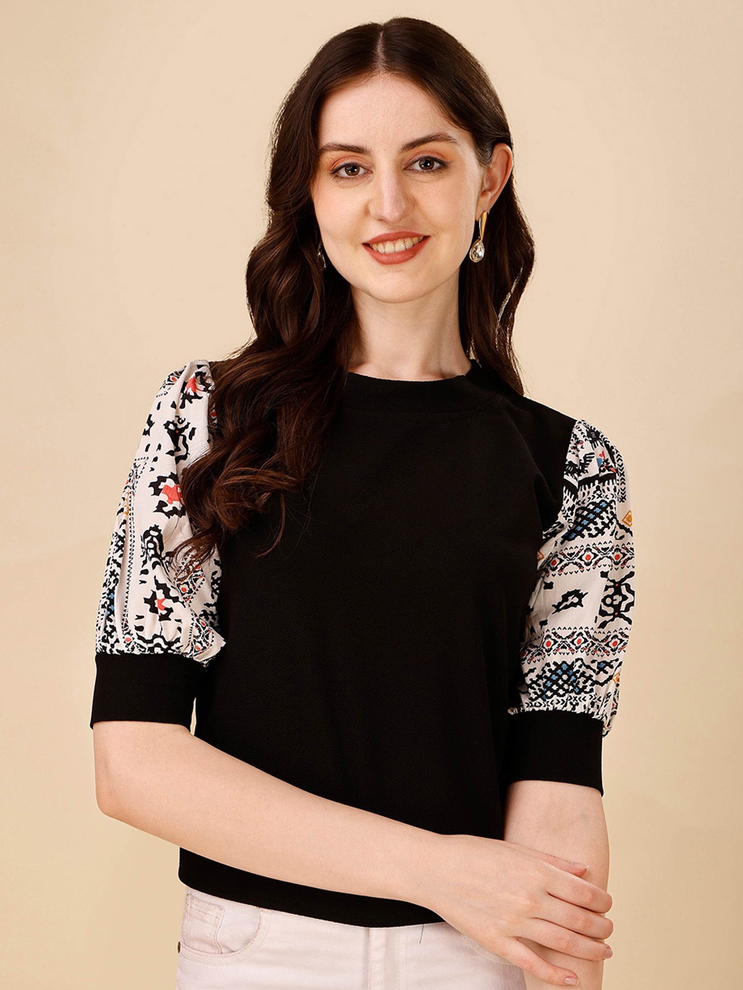 

DL Fashion Ethnic Motifs Printed Crepe Top, White