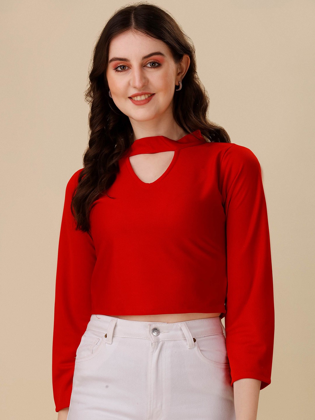 

DL Fashion High Neck Crop Top, Red
