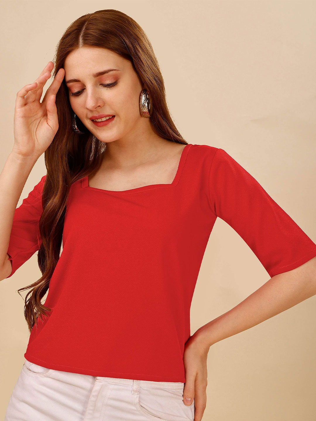 

DL Fashion Square Neck Crepe Top, Red