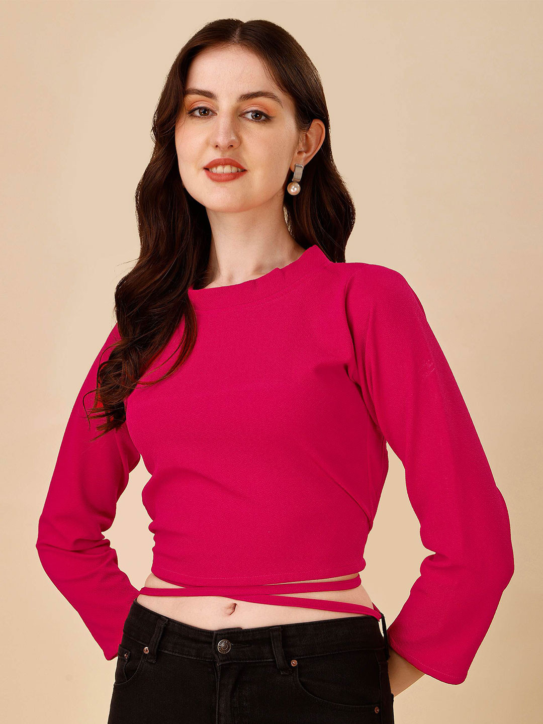 

DL Fashion Crepe Styled Back Crop Top, Pink