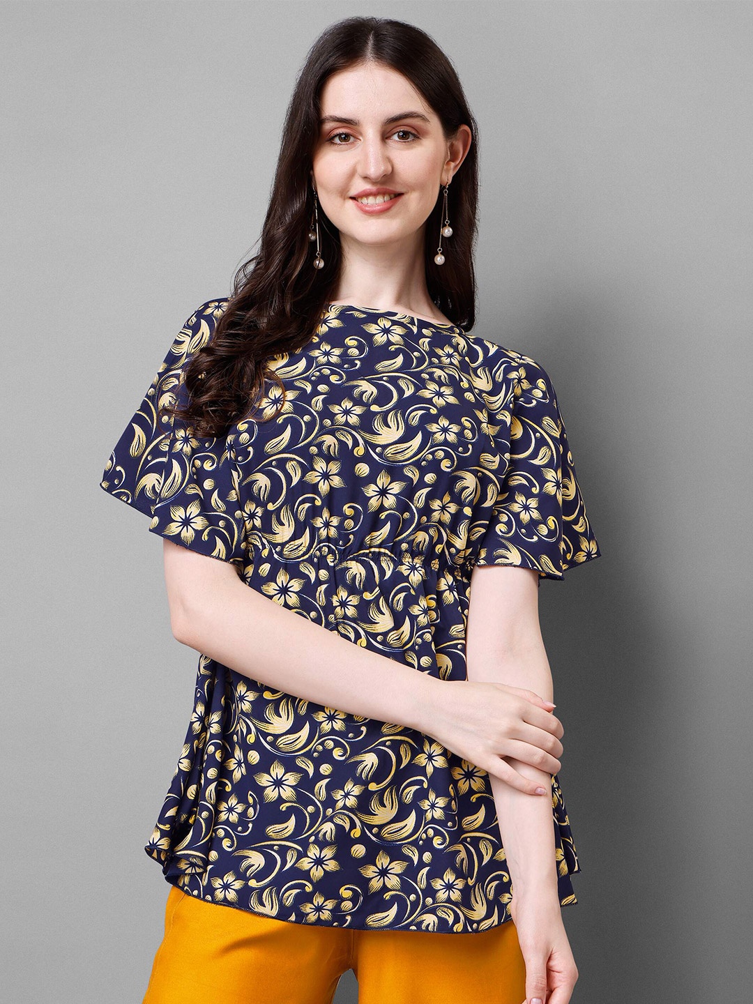 

DL Fashion Blue Floral Print Crepe Top