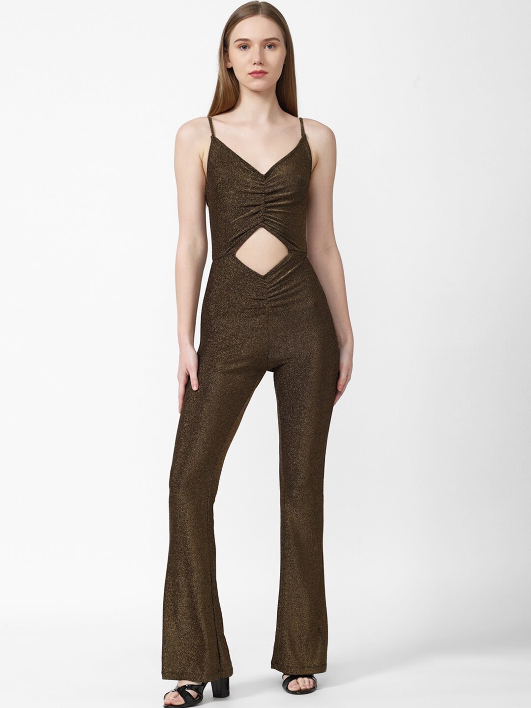 

FOREVER 21 Brown Shoulder Strapped Basic Jumpsuit