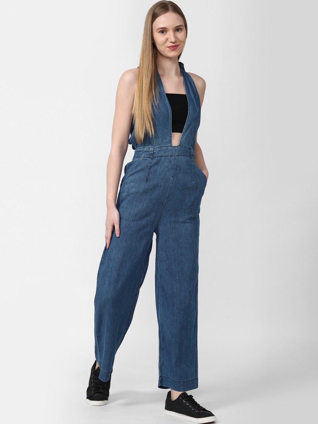 

FOREVER 21Navy Blue Halter Neck Basic Jumpsuit, Navy blue