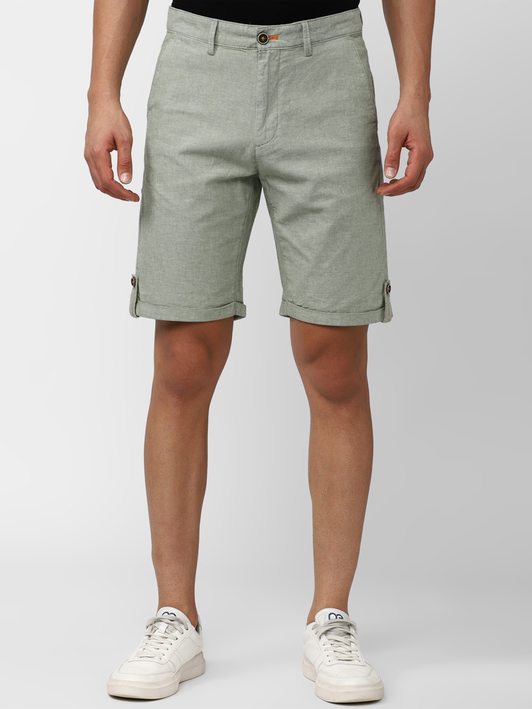 

Peter England Casuals Men Mid-Rise Pure Cotton Shorts, Olive