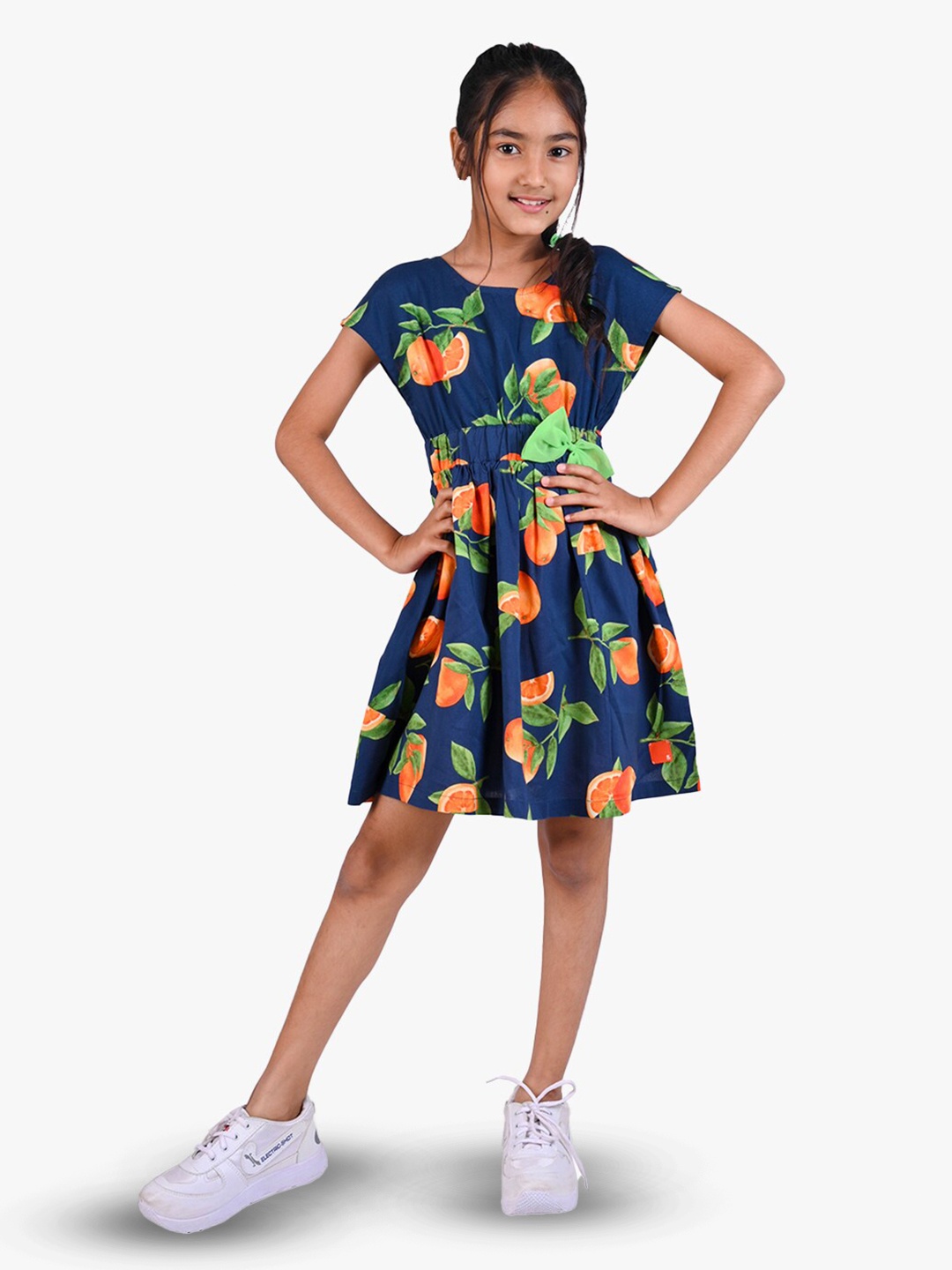 

TALES & STORIES Girls Conversational Printed Bow Detailed Fit & Flare Dress, Blue