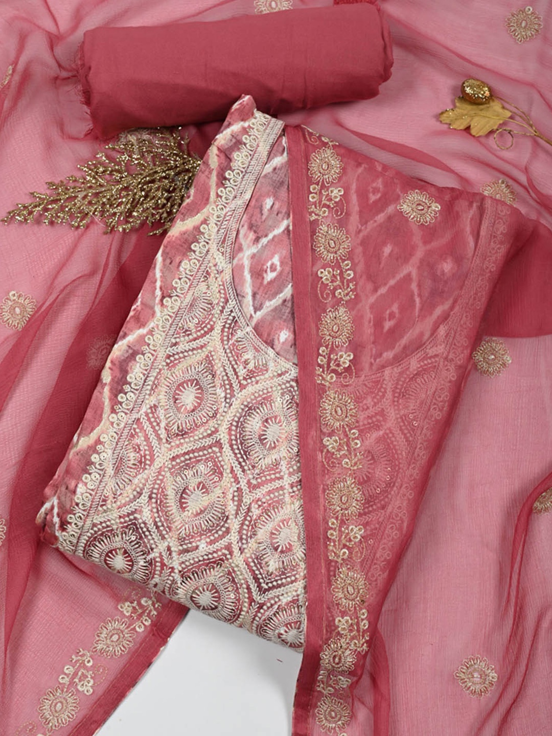 

Meena Bazaar Ethnic Printed Unstitched Dress Material, Pink