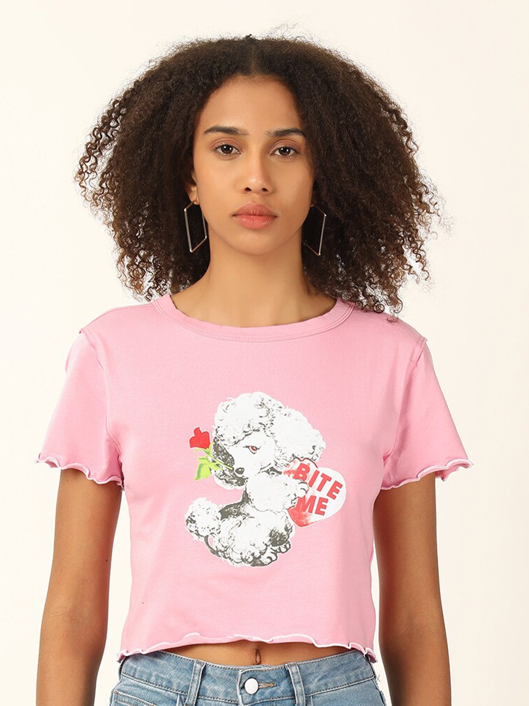 

FOREVER 21 Pink Graphic Printed Crop T-shirt