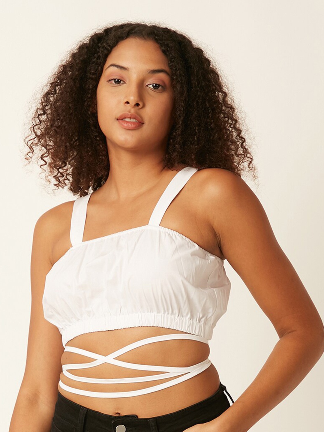 

FOREVER 21 White Pure Cotton Bralette Top With Waist Tie-Ups