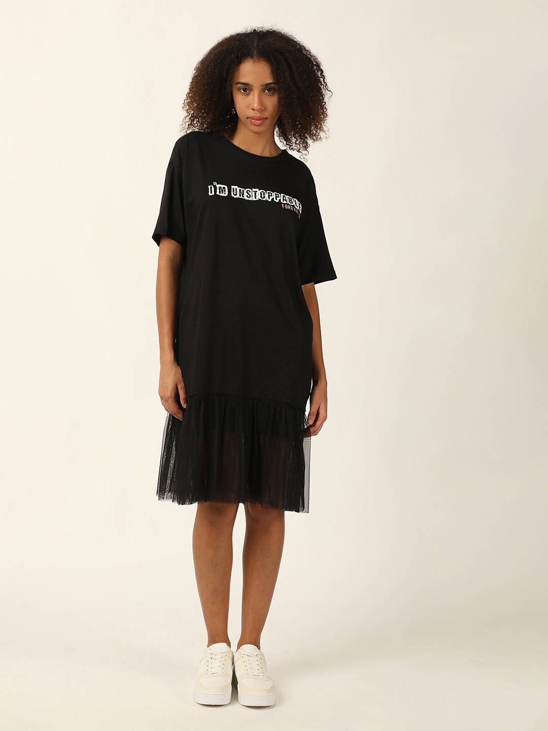 

FOREVER 21 Black Flounce Hem T-Shirt Mini Dress