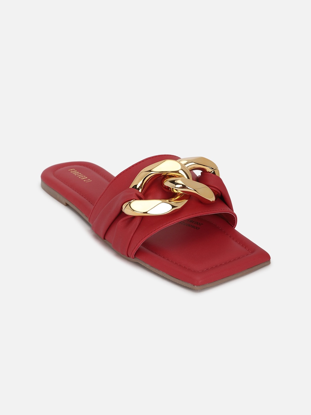 

FOREVER 21 Maroon & Gold-Toned Embellished Open Toe Flats
