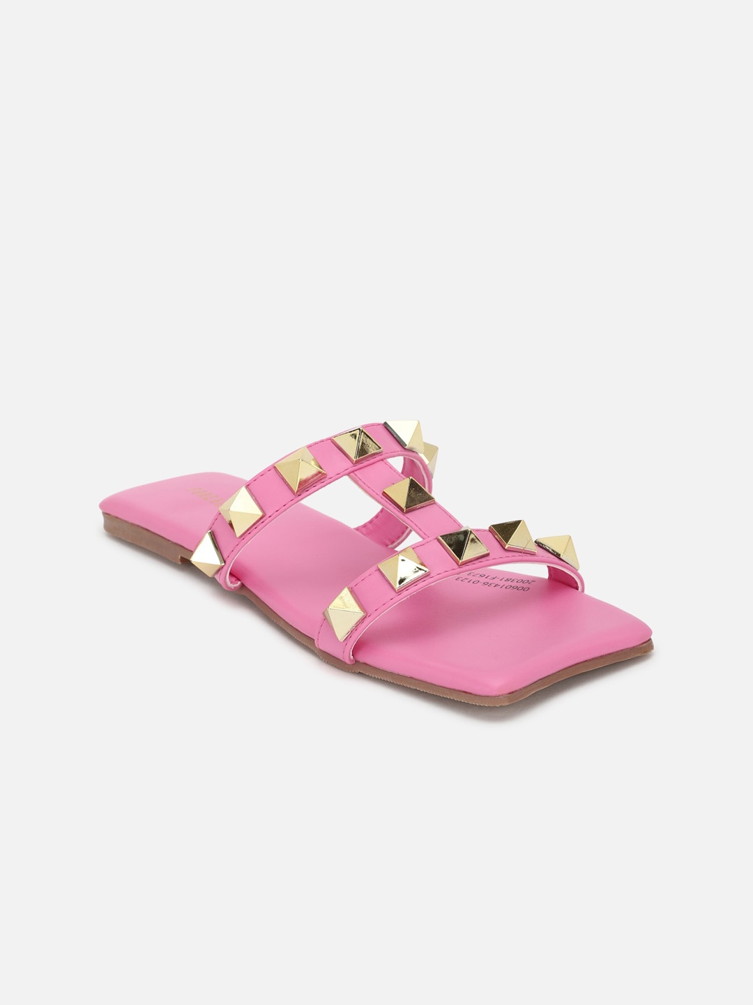 

FOREVER 21 Pink & Gold Toned Embellished Open Toe Flats