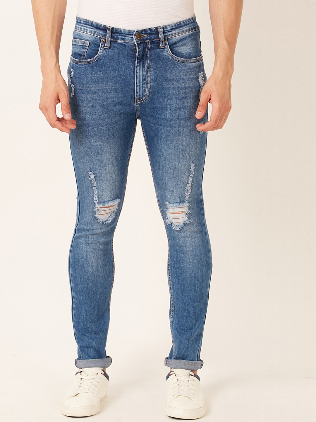 

FOREVER 21 Men Blue Low Distress Light Fade Jeans