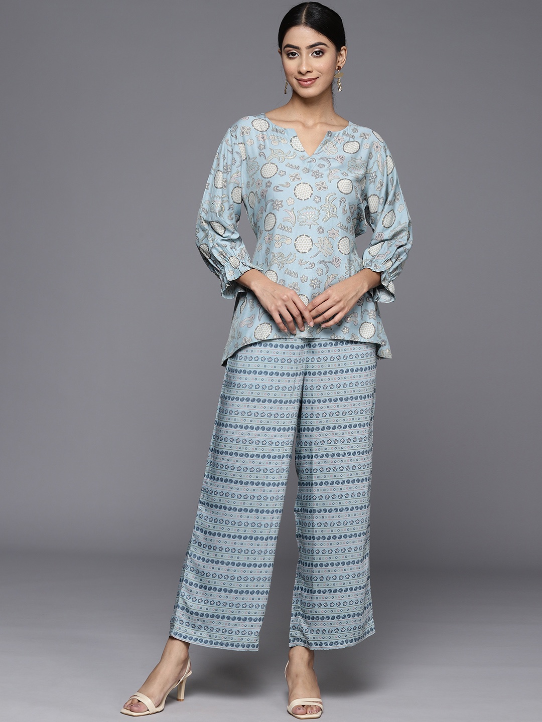 

Libas Women Printed Tunic with Palazzos, Blue
