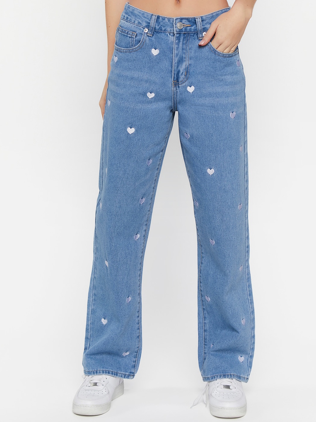 

FOREVER 21 Women Blue Mid-Rise Applique Jeans