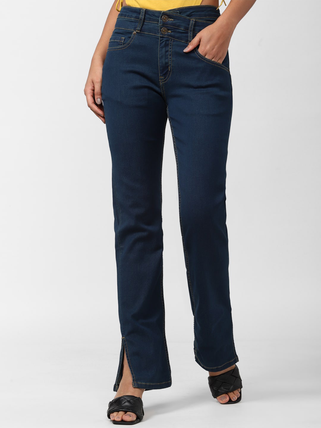 

FOREVER 21 Women Navy Blue Mid-Rise Clean Look Stretchable Jeans