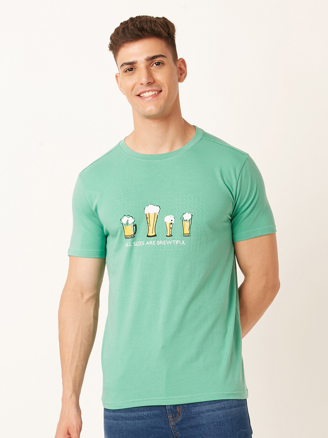 

FOREVER 21 Graphic Printed Cotton T-Shirt, Green