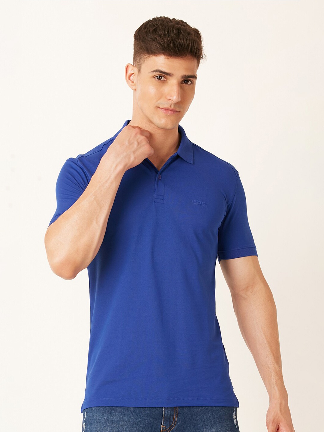 

FOREVER 21 Polo Collar Cotton T-Shirt, Blue