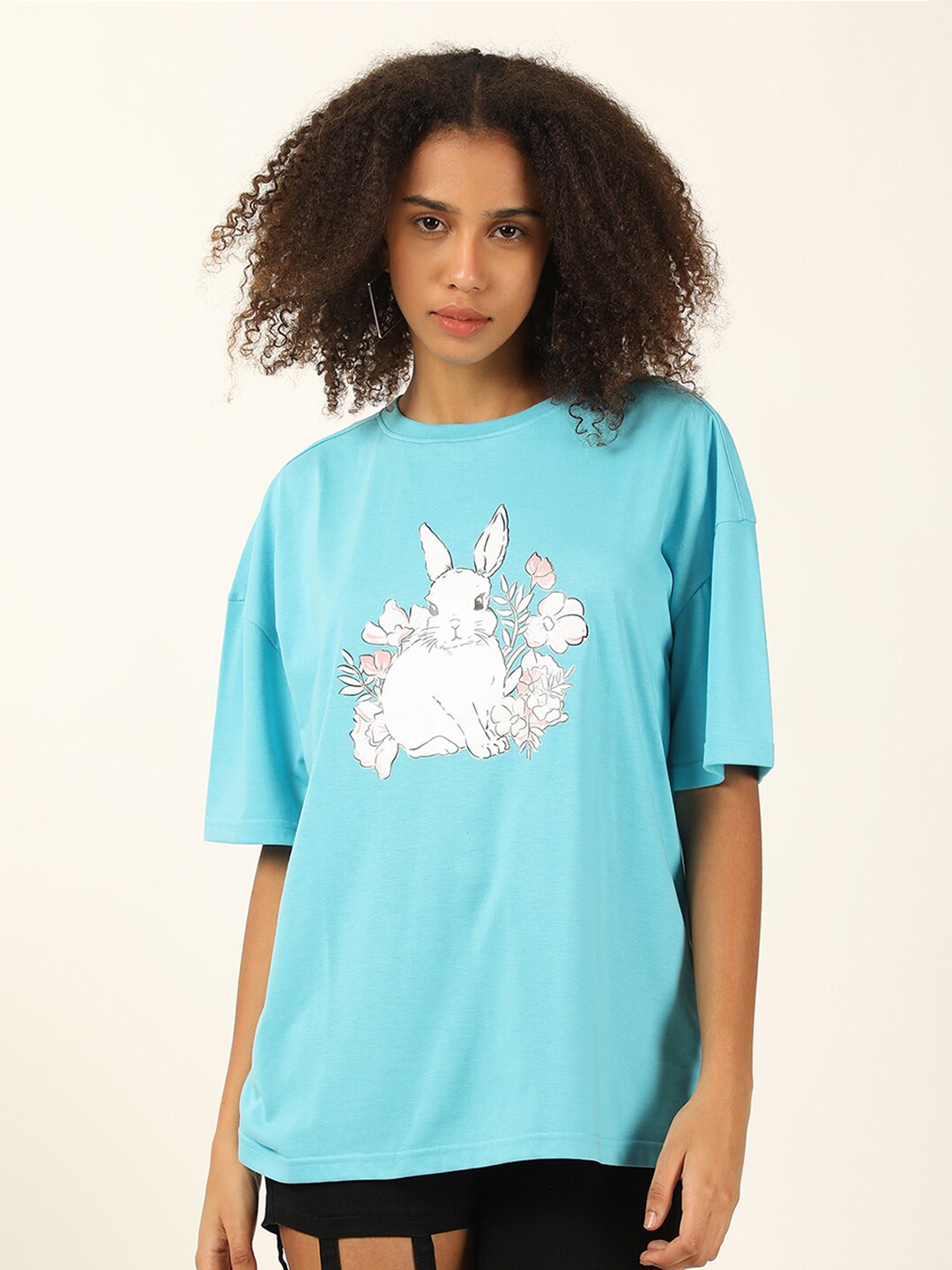 

FOREVER 21 Graphic Printed Drop Shoulder Sleeves T-shirt, Blue