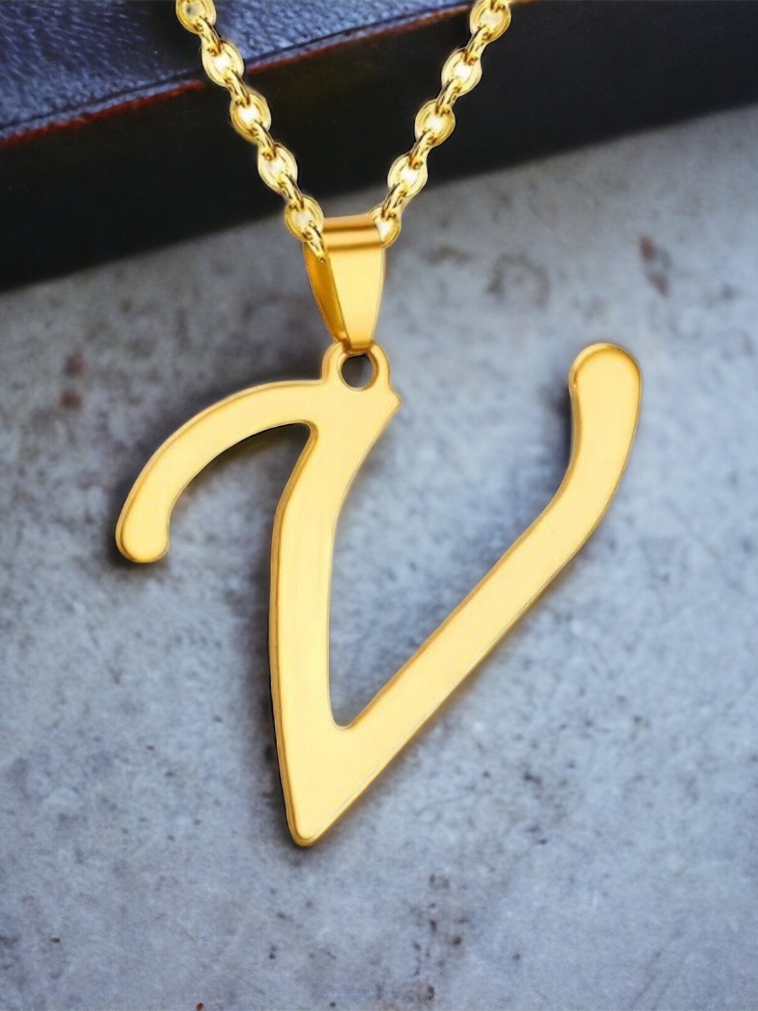 

MYKI Gold Plated 'V' Letter Pendant With Chain