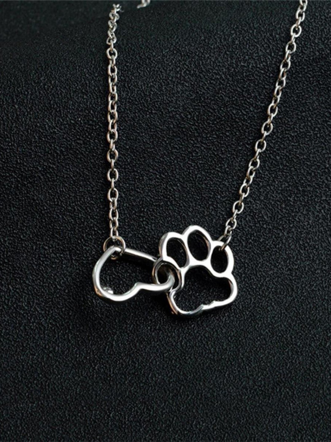 

MYKI Delightful Fashion Cute Pets Dogs Footprints Paw Chain Necklace, Silver