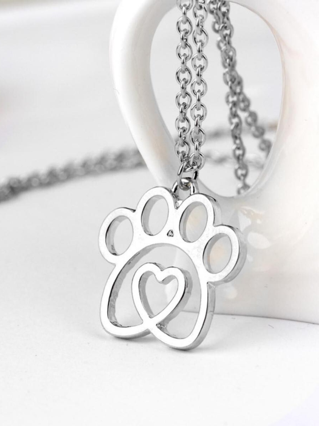 

MYKI Silver-Plated Cute Pets Dogs Footprints Paw Stainless Steel Necklace