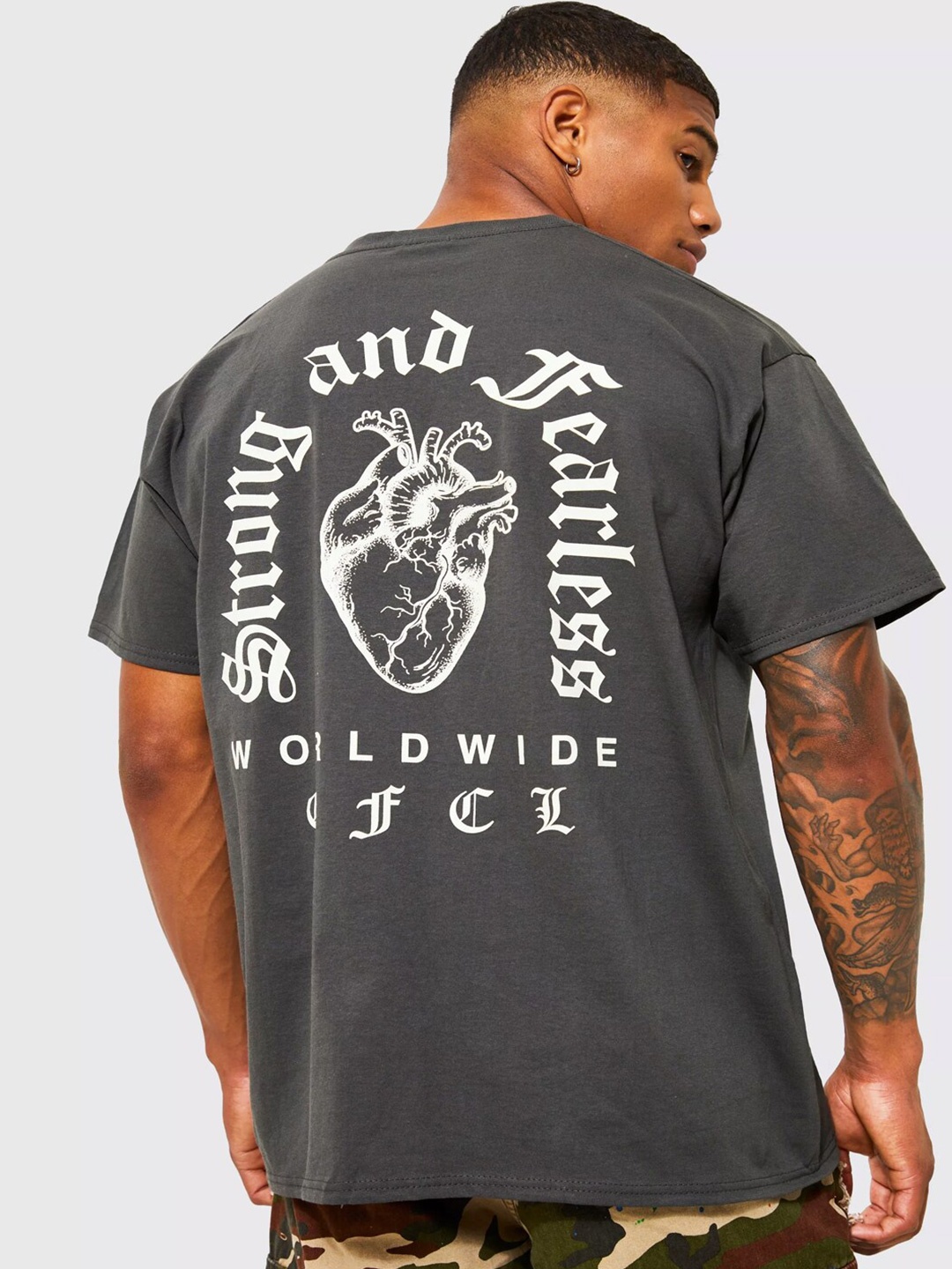 

INKKR Typography Printed Oversized Fit T-shirt, Grey