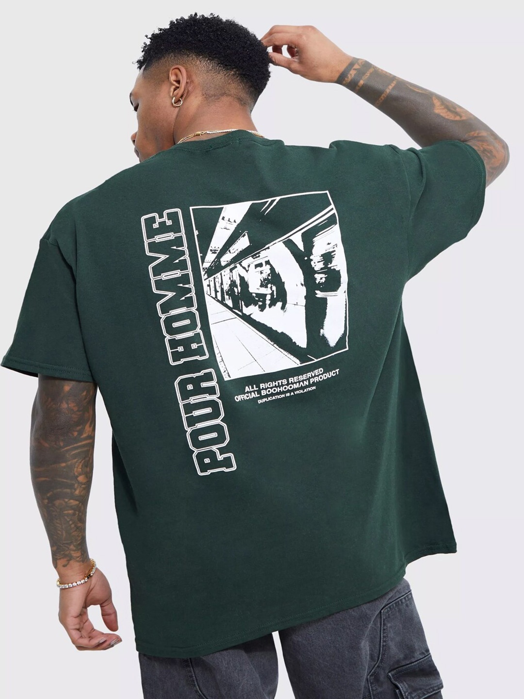 

INKKR Graphic Printed Oversized Fit T-shirt, Green