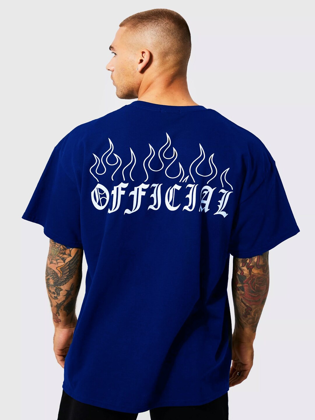 

INKKR Typography Printed Oversized Cotton T-shirt, Blue