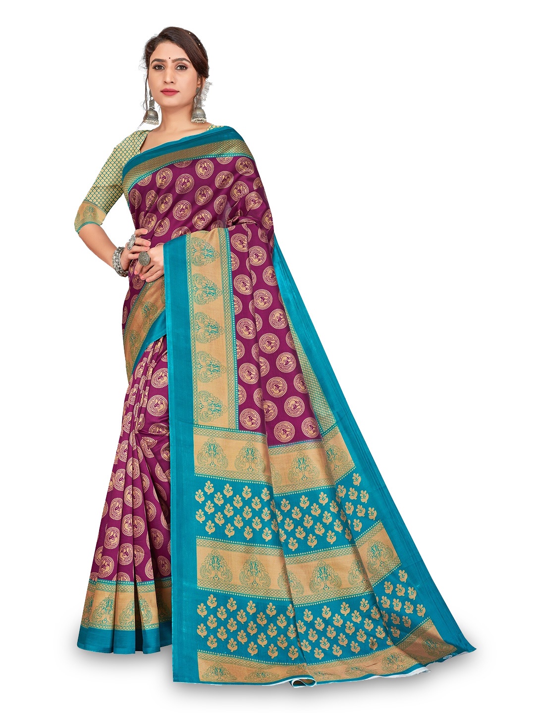 

KALINI Ethnic Motifs Printed Mysore Silk Saree, Purple