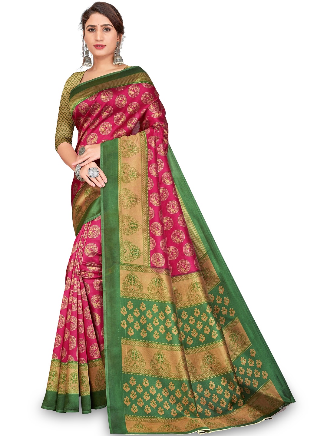 

KALINI Ethnic Motifs Printed Mysore Silk Saree, Pink
