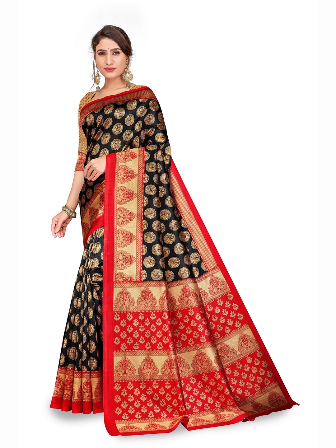 

KALINI Ethnic Motifs Printed Mysore Silk Saree, Black