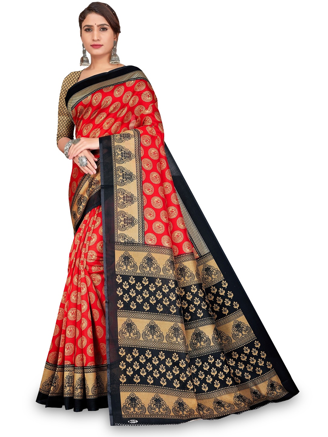 

KALINI Ethnic Motifs Printed Mysore Silk Saree, Red