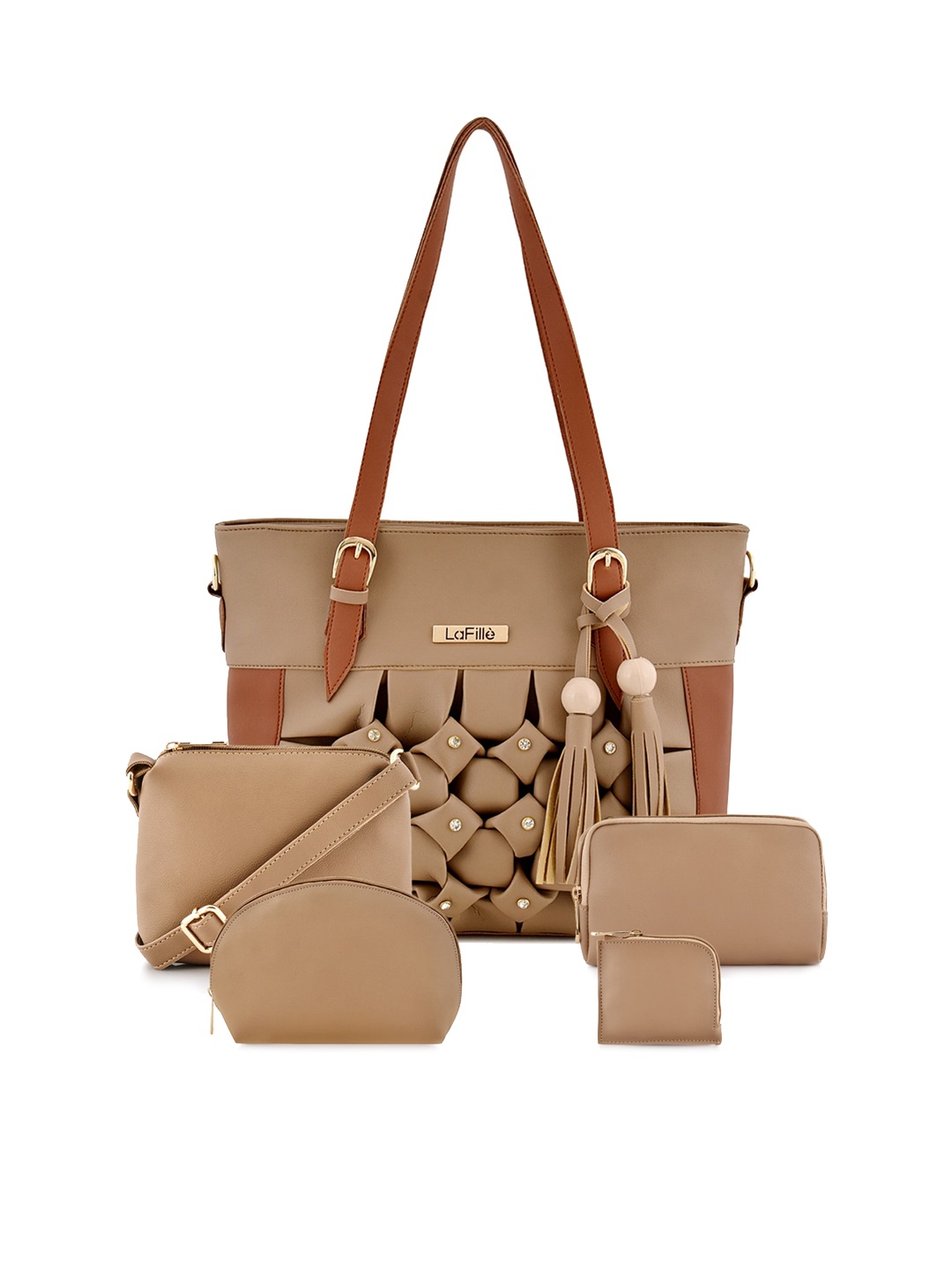 

LaFille Beige PU Structured Shoulder Bag With Tasselled