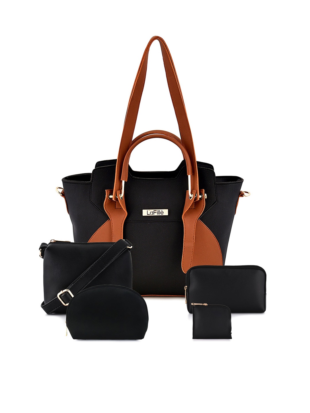 

LaFille Pack Of 5 PU Structured Shoulder Bag, Black