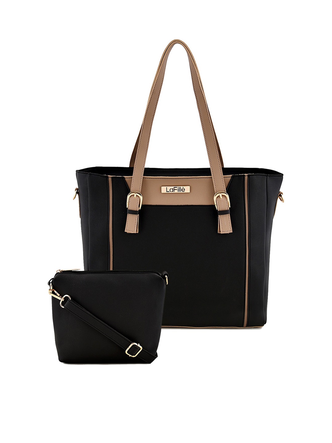 LaFille Women Set Of 2 Structured Handbags, Black