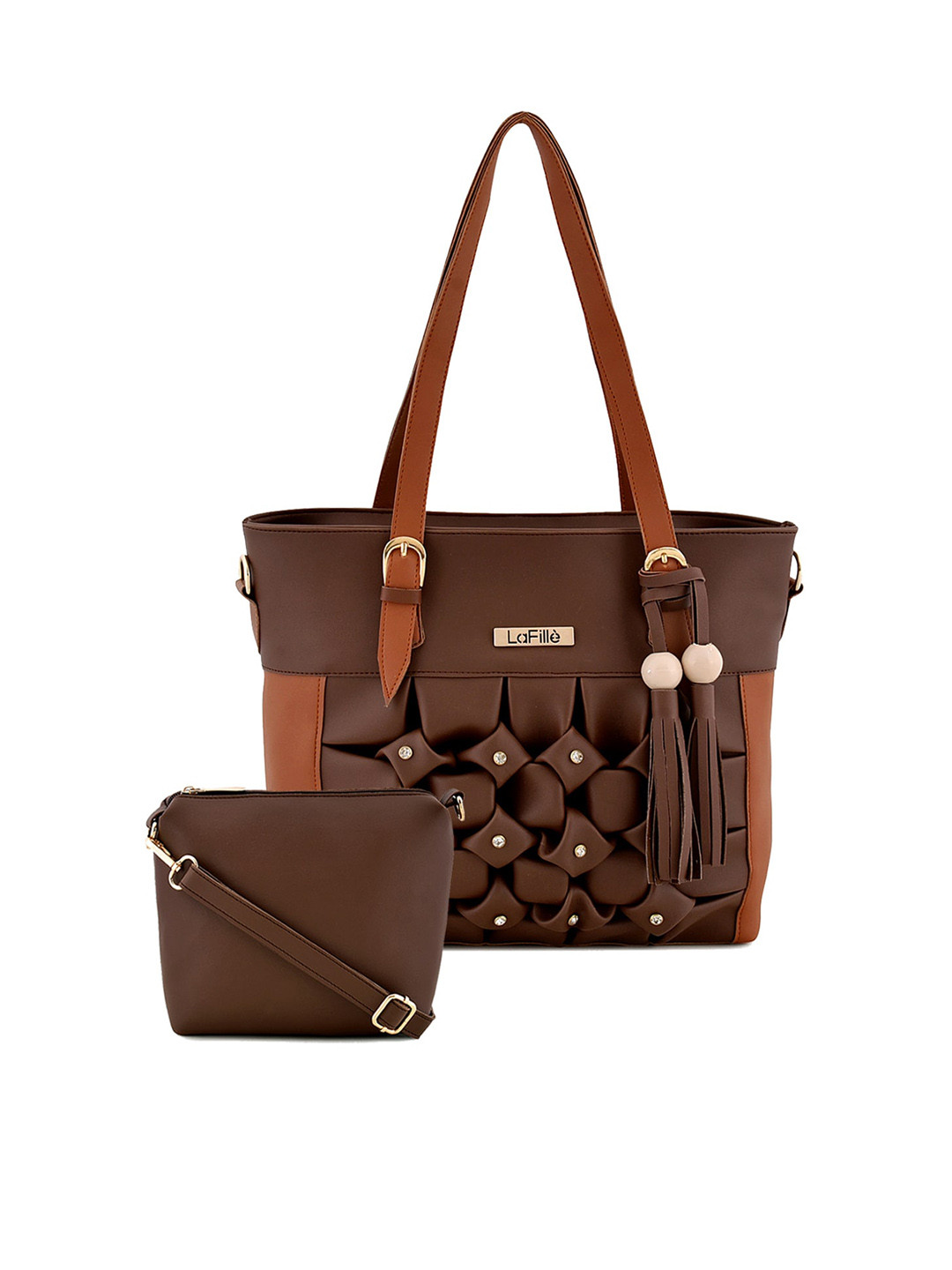 

LaFille Women Set Of 2 Structured Handbags, Brown