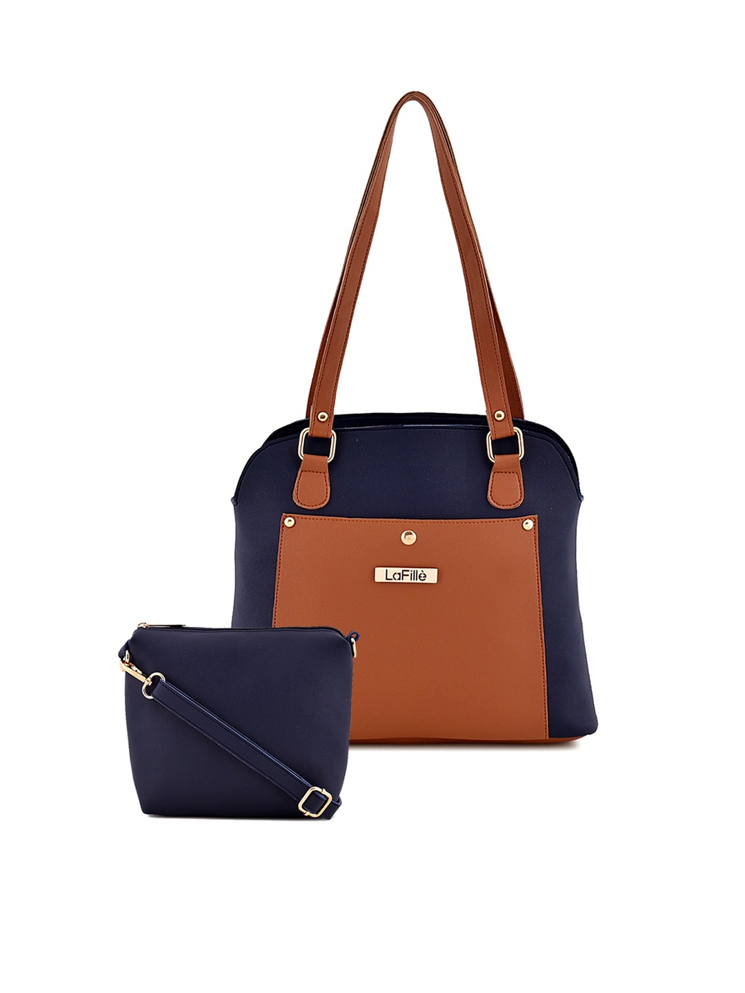 

LaFille Set Of 2 Colourblocked PU Structured Shoulder Bags, Blue