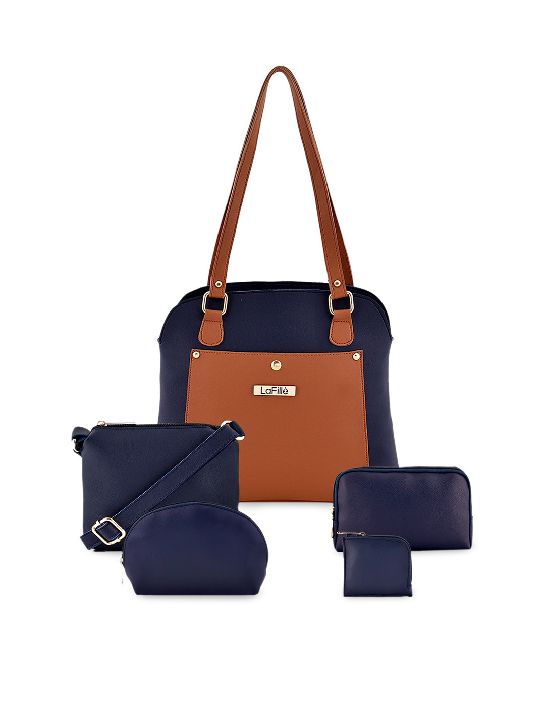 

LaFille Set of 5 Colourblocked Structured Shoulder Bag, Blue