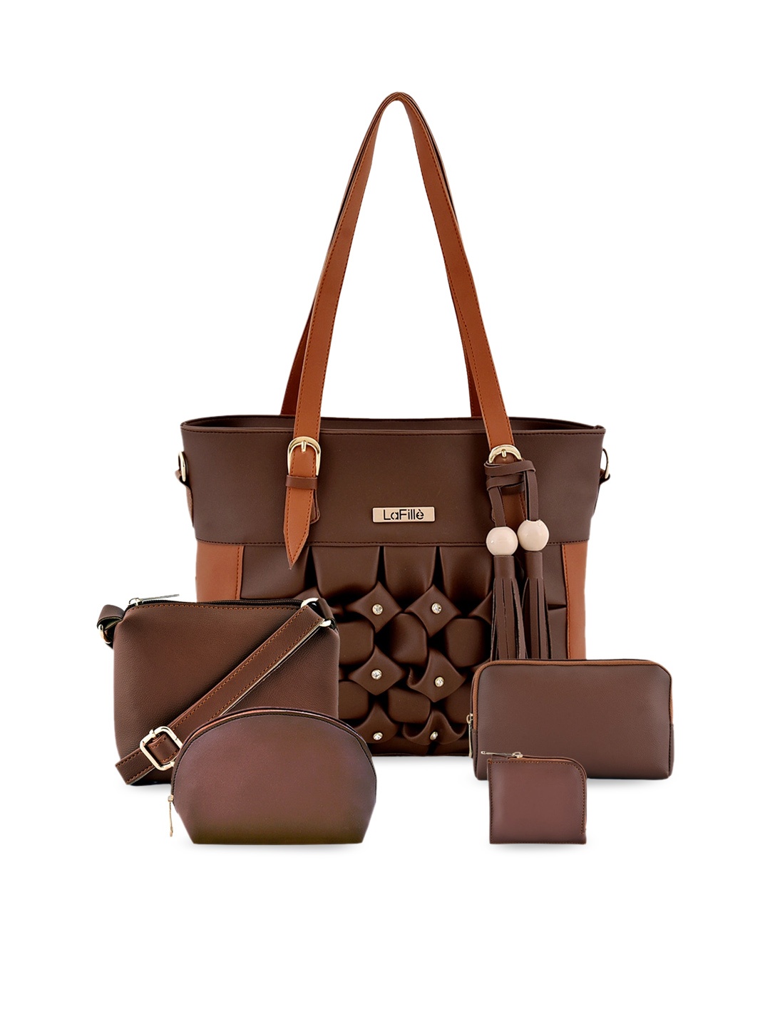 

LaFille PU Structured Shoulder Bag with Tasselled, Brown