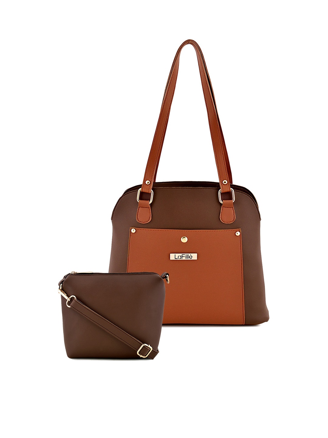

LaFille Set Of 2 Brown Colourblocked Structured Shoulder Bag