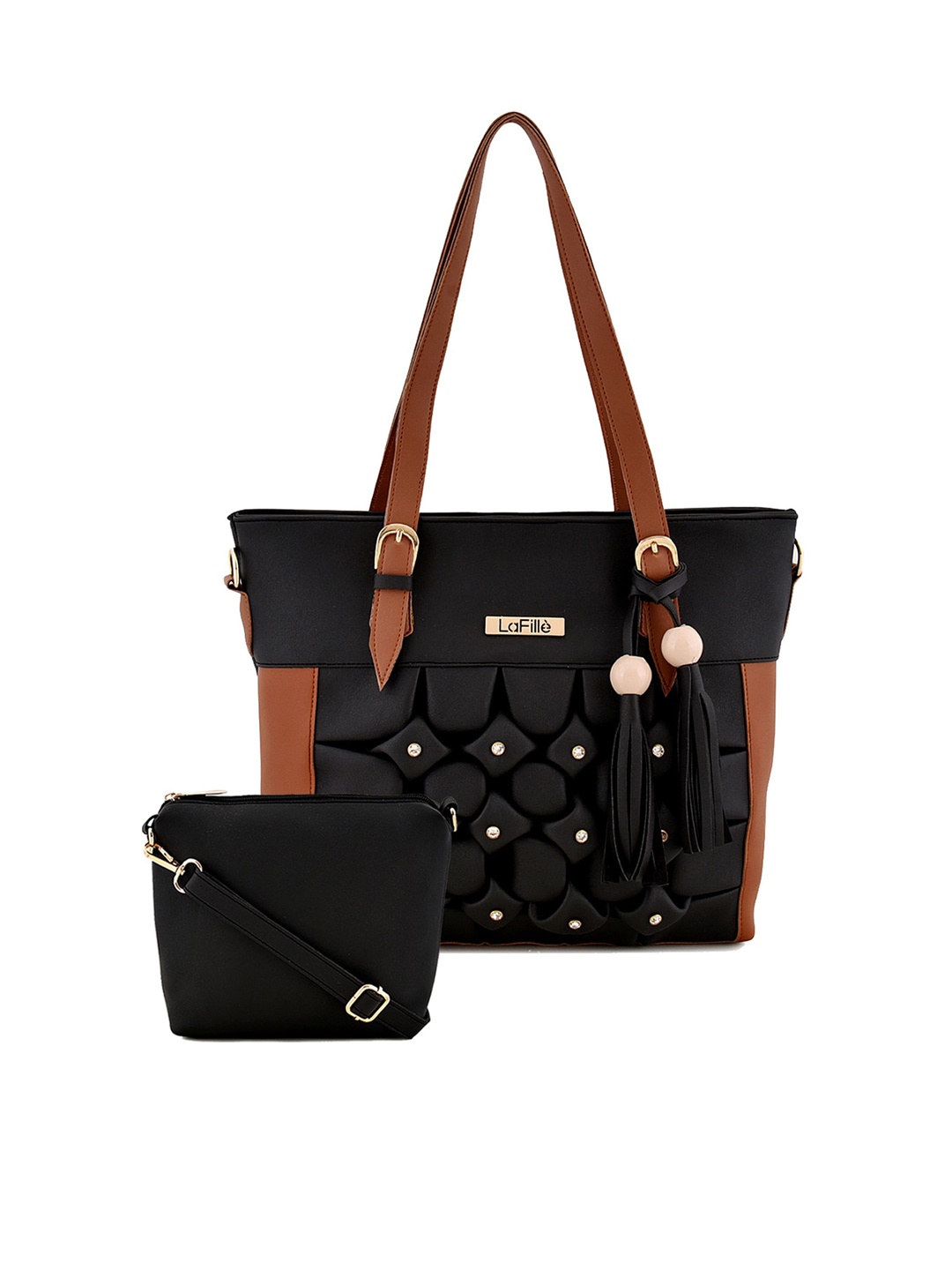 

LaFille PU Structured Shoulder Bag With Tasselled, Black