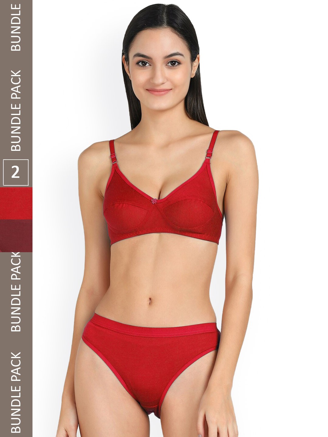 

AROUSY Pack Of 2 Cotton Lingerie Set, Red