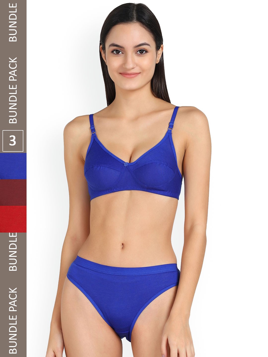 

AROUSY Pack Of 3 Cotton Lingerie Set, Blue