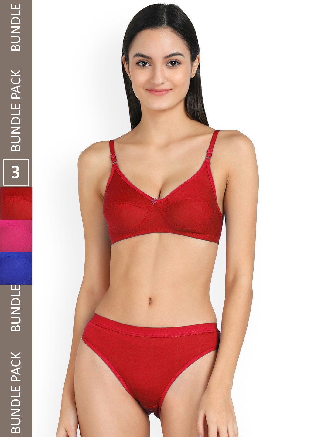 

AROUSY Pack Of 3 Cotton Lingerie Set, Red