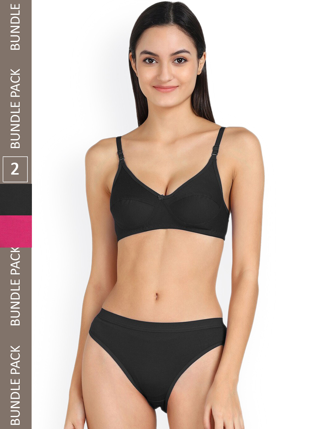 

AROUSY Pack Of 2 Mid-Rise Cotton Lingerie Set, Black