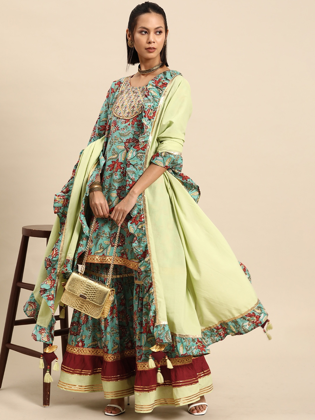 

all about you Women Floral Kurta & Sharara With Dupatta, Blue
