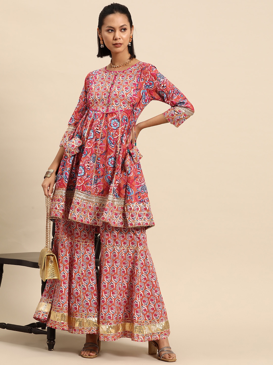 

all about you Women Ethnic Motifs Printed Regular Kurta & Sharara, Pink