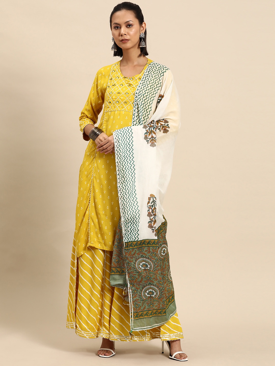 

all about you Women Printed Kurta & Palazzos With Dupatta, Yellow
